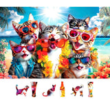 MINIWAN 500 Piece Funny Cat Jigsaw Puzzle for Adults - 23x15 Inch Beach Party with Sunglasses & Leis, Unique Fun Puzzles for Hom