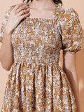 Kzully | Elegance: Smocked A-Line Midi Dress - Superior Comfort & Chic Style Mustard Mustard M