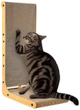 Cat Scratcher, 26.8 Inch L-Shaped Cat Scratch Pad with Wall-Friendly Arc, Cardboard Cat Scratching Board with Ball Toy for Indoo