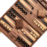 Lingle 14.5Premium Natural Walnut Folding Backgammon Sets for Adults and Kids, Including 30 Artificial Horn Checkers, 2 Waln