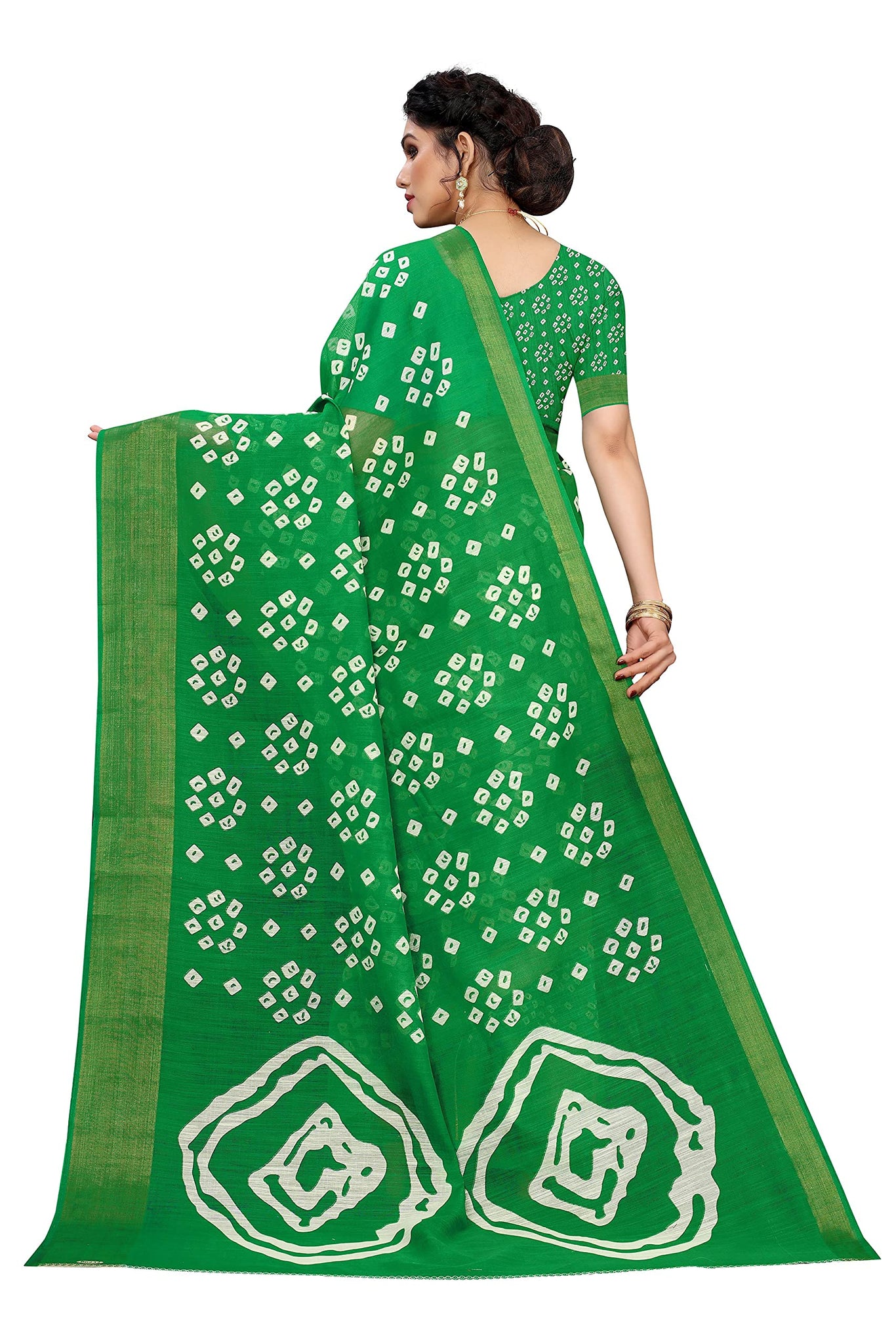 Anni Designer Women'S Linen Cotton Geometric Printed Saree With Blouse Piece (Farha Green_Green),Green,Free,Linen Cotton,with blouse piece,With Blouse Piece