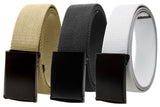Gelante Fully Adjustable Canvas Web Belt With Black Flip Top Buckle 50 Long (3 Pack: Black, Beige, White)