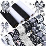 Yuefunny 10 Pcs Winter Ribbon 4 Rolls Mesh Ribbon and 6 Rolls Snowman Snowflake Burlap Wired Edge Wreath Metallic Wreath Wrappin
