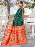 Leriya Fashion Womens Pure Jacquard Banarasi Kanjivarm Cotton Silk Saree With Blouse Piece | Saree (Green)