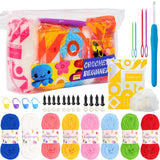 Craftinger Crochet Art Kit | 8 Soft 10 Ply Yarn Balls, Crochet Hook, Plastic Needles, Safety Eyes (12 Pcs), Stitch Markers & Fil