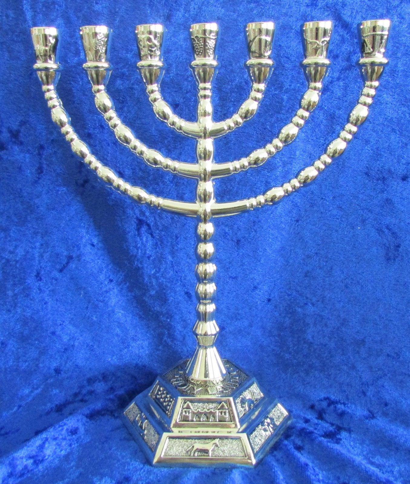 12 Tribes of Israel Jerusalem Temple Menorah Choose from 3 Sizes Silver (Silver, 8 Inches)