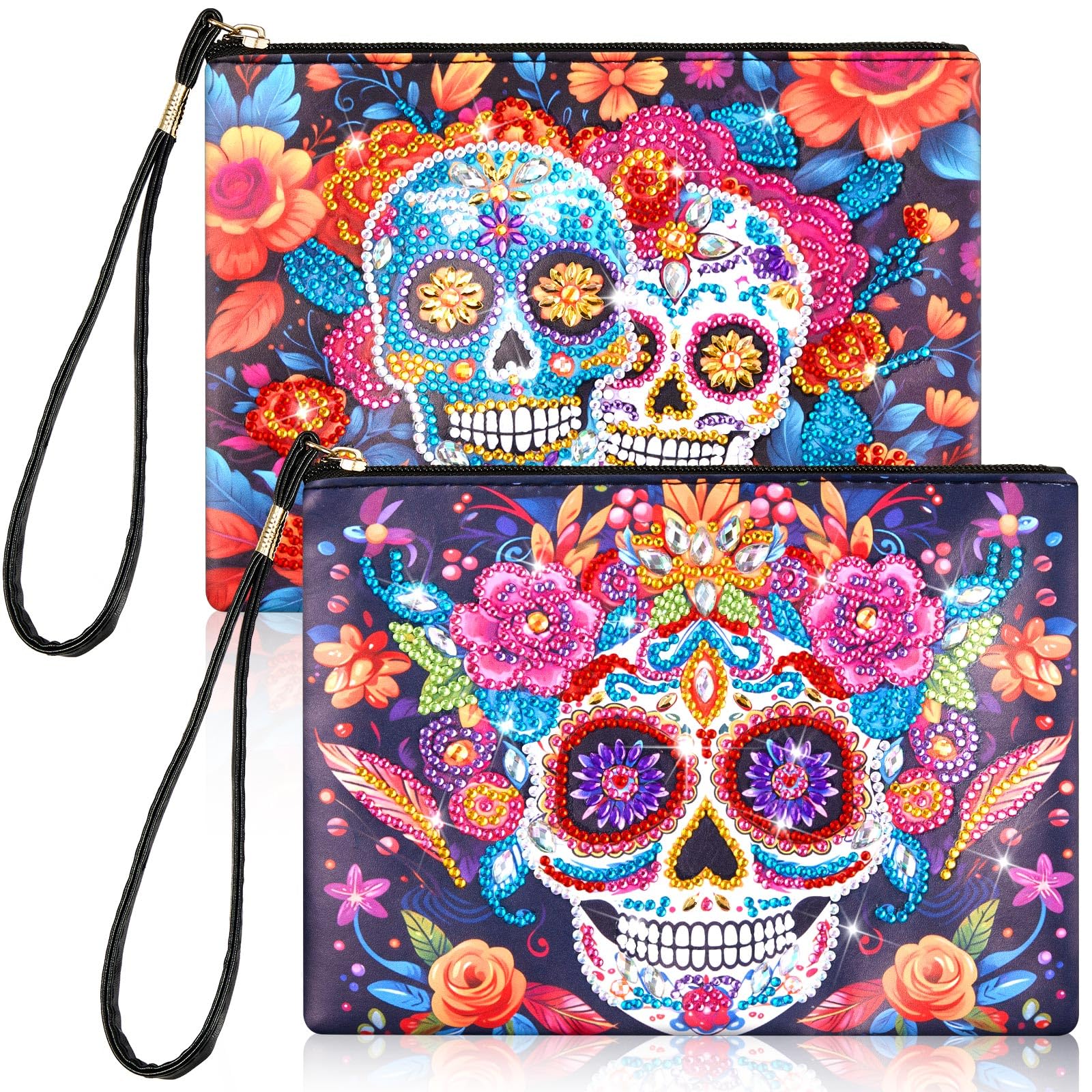Geyoga 2 Pcs Painting Purses 5D DIY Painting Handbag Art Wristlet Clutch Bag for Women Makeup Gift (Skull)