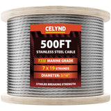 CELYND Stainless Steel Cable for Railing - 500FT 3/16 T316 Wire Rope - 7 x 19 Strands 3700 LBS Breaking Strength with Clips Thim