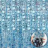 Blue Wave Shaped Streamers Ocean Themed Tinsel Foil Fringe Curtain with Bubble Garlands for Beach Under The Sea Party Decoration