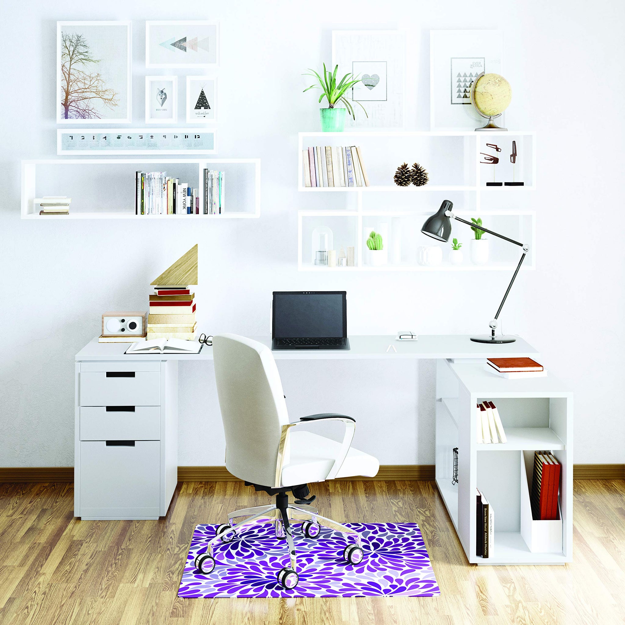Deflecto Fashionmat Chair Mat, Purple Rain Design, Hard Floor And Flat Pile Carpet Use, Non-Studded Rectangle, 35” X 40”
