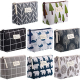 Boao 8 Pieces Canvas Cosmetic Bags Printed Small Makeup Bag Multi Function Travel Organizer Pouch Purse with Zipper for Women Fa