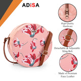 Adisa Women Girls Flower Print Sling Bag Round Crossbody Purse (Sl6007-Pin_Pink),Pink,,B0BCZSKZLC