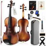 AKLOT Handcrafted Flamed Maple Violin: Full Size Fiddle, Acoustic Advanced Violin Kit with Ebony Bow, Solid Wood Shoulder Rest, 