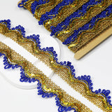 Length15 Yards,Width4cm/1.97Inch, Gold Royal Blue Sequin lace Trim Craft Ribbon Decorated Gimp Trim for Wedding Bridal, Performa