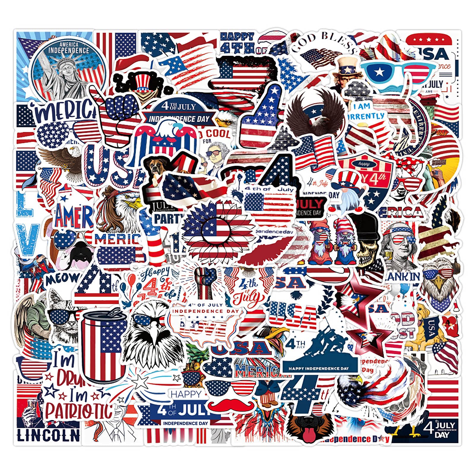100pcs American Stickers Independence Day Aesthetic Vinyl Stickers Stickers for Laptop Water Bottle Hydro Flask Bicycle Computer