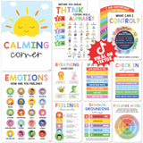 BEAWART 12 Calming Corner Classroom Posters (10x14) - Feelings Wheel Chart & Emotions Poster For Kids, Calm Down Corner Supplies