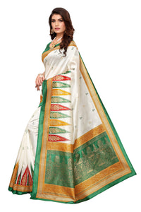 Anni Designer Art Silk With Blouse Piece Saree (Paroma-Green&White_1 Free Size),Green,Free Size,Art Silk,with blouse piece,saree