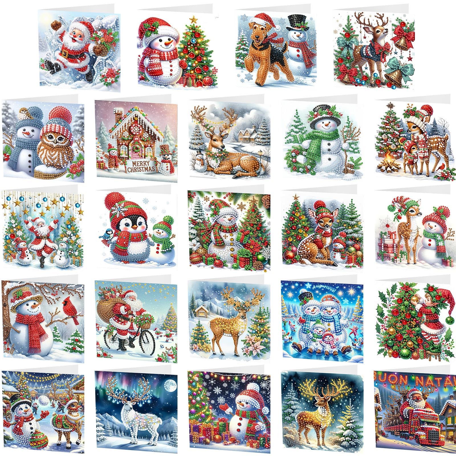 ForraFun 48 Pack Diamond Art Painting Christmas Greeting Cards Kits with Envelopes Xmas Gnomes Elk Diamond DIY Card Making Kits 