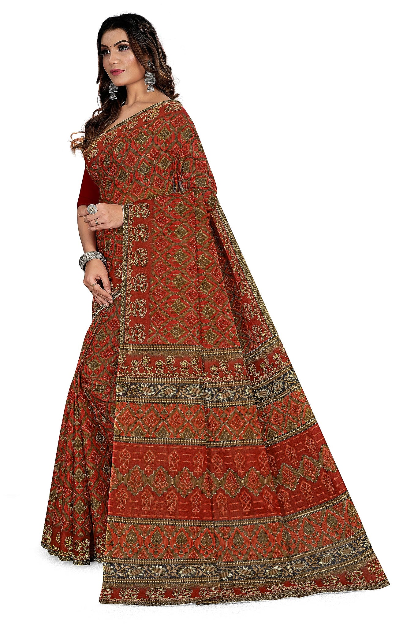 Tamaira Fashion Women'S Plain Weave Pure Cotton Saree Without Blouse Piece(11188_Rust)
