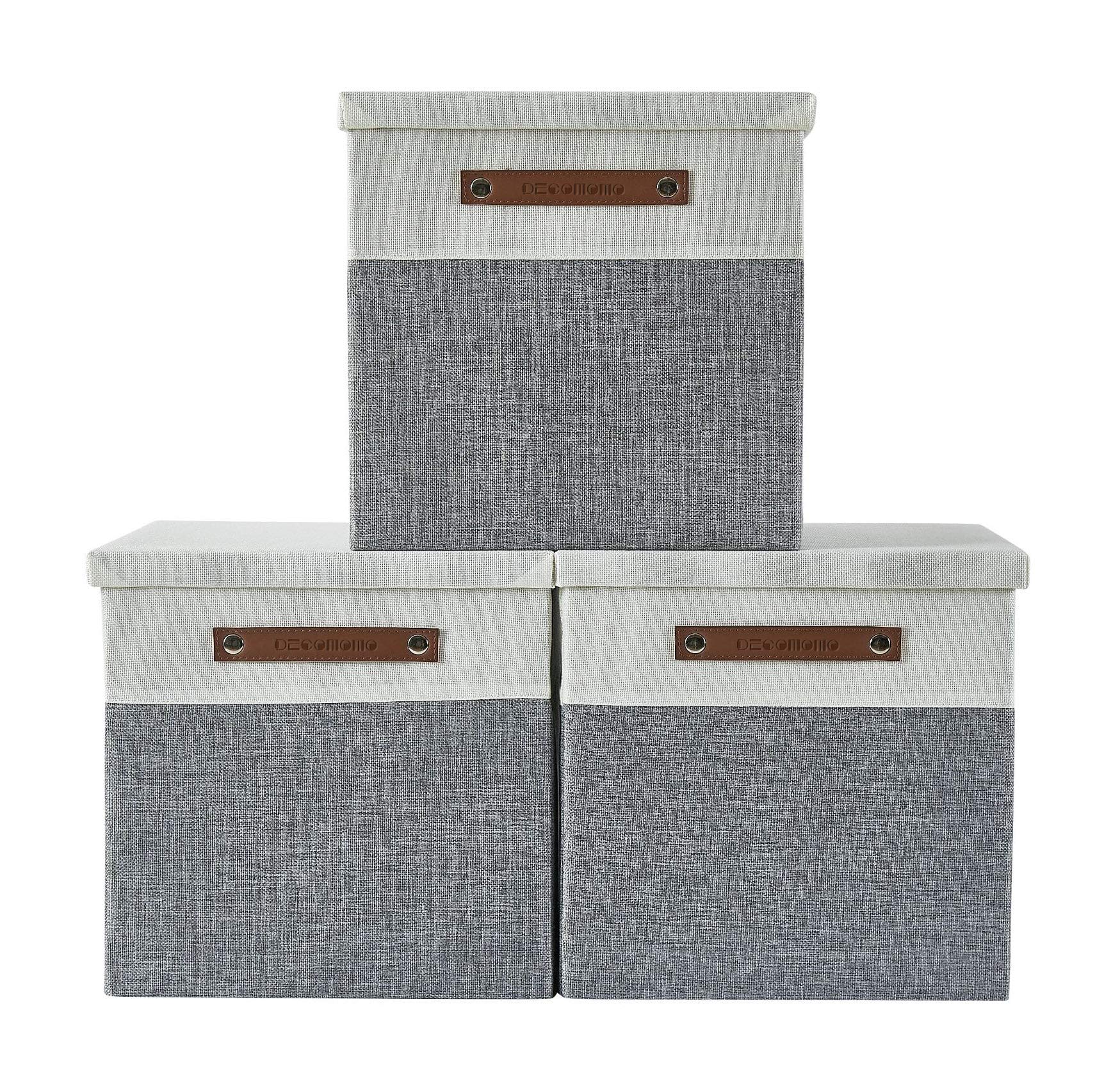 Decomomo Storage Cubes With Lid [3-Pack] Large Storage Box, Stackable Storage Bin With Dual Handles For Organizing Toys Books Sh