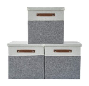 Decomomo Storage Cubes With Lid [3-Pack] Large Storage Box, Stackable Storage Bin With Dual Handles For Organizing Toys Books Sh