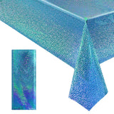 1pcs Blue Holographic Laser Tablecloths 40 x 108 Plastic Table Cloths for Parties Shimmer Shiny Party Decoration for Winter Ocea