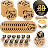 Sieral 50 Sets 60th Birthday Party Favors for Guests Cheers to 60 Years Anniversary Cork Coasters with Cards Twine and Organza G
