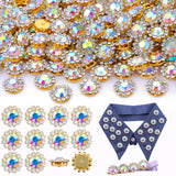 130 PCS 12MM Sew on Rhinestones for Bedazzling, White AB Crystal Flower Shape Claw Flatback Rhinestones for Crafting, Glass Rhin