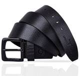 Urban Forest Textured Black Casual Leather Belt For Men With Matte Black Buckle