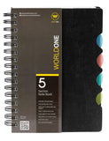 Worldone 5 Section Wiro Notebook With 70 Gsm Hi Bright Horizontal Ruled 300 Pages, Contacts Sheet, 4 Repositionable Multicolor S