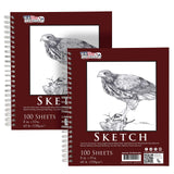 U.S. Art Supply 8x10 Sketch Book Pad, 2 Pack (100 Sheets Each), 60lb (100gsm) Spiral Bound Sketching, Drawing Pad, AcidFree