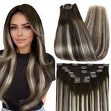 Full Shine 24 Inch Clip in Hair Extensions Dark Brown To Blonde Balayage Hair Extensions Clip ins Straight 7 Pcs 120 G
