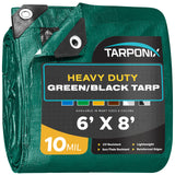 Tarponix 6' x 8' Dual-Sided Heavy-Duty Tarp - 10 Mil Tear-Resistant Green & Black Cover with Reinforced Edges and Anti-Rust Grom