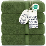 Chakir Turkish Linens 100% Cotton 4-Pack Bath Towels 27x54, Moss