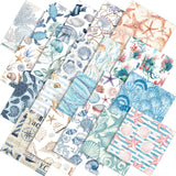 Tudomro 60 Pcs Coastal Ocean Fabric Squares 10x10 Inch Cotton Blue Nautical Sealife Seashell Turtle Quilting Fabric Summer Beach