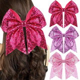 ZOLYCO Large Big 7 Inch Glitter Bow Clip Sequin Bling Party Hair Accessories for Women Teens Girls Kids 3 Pcs (HotPink, Light Pu