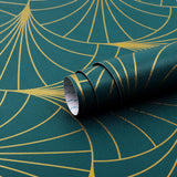 Safiyya 393x17.3 Peel and Stick Wallpaper Gold and Teal Blue Wallpaper Geometric Stripe Contact Paper Self Adhesive Removable Wa