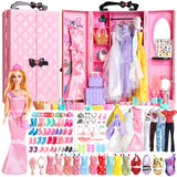 UCanaan 180 Pcs Doll Clothes and Accessories Set, Princess Gowns, Dresses, Tops, Pants, Shoes, Hangers, Fashion Doll Wardrobe, A