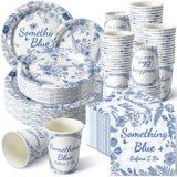 Zhehao 250 Pcs Something Blue Bridal Shower Plates Napkins Sets 50 Pcs 9'' Dinner Plates and 7'' Dessert Plate and 9oz Cups 100 