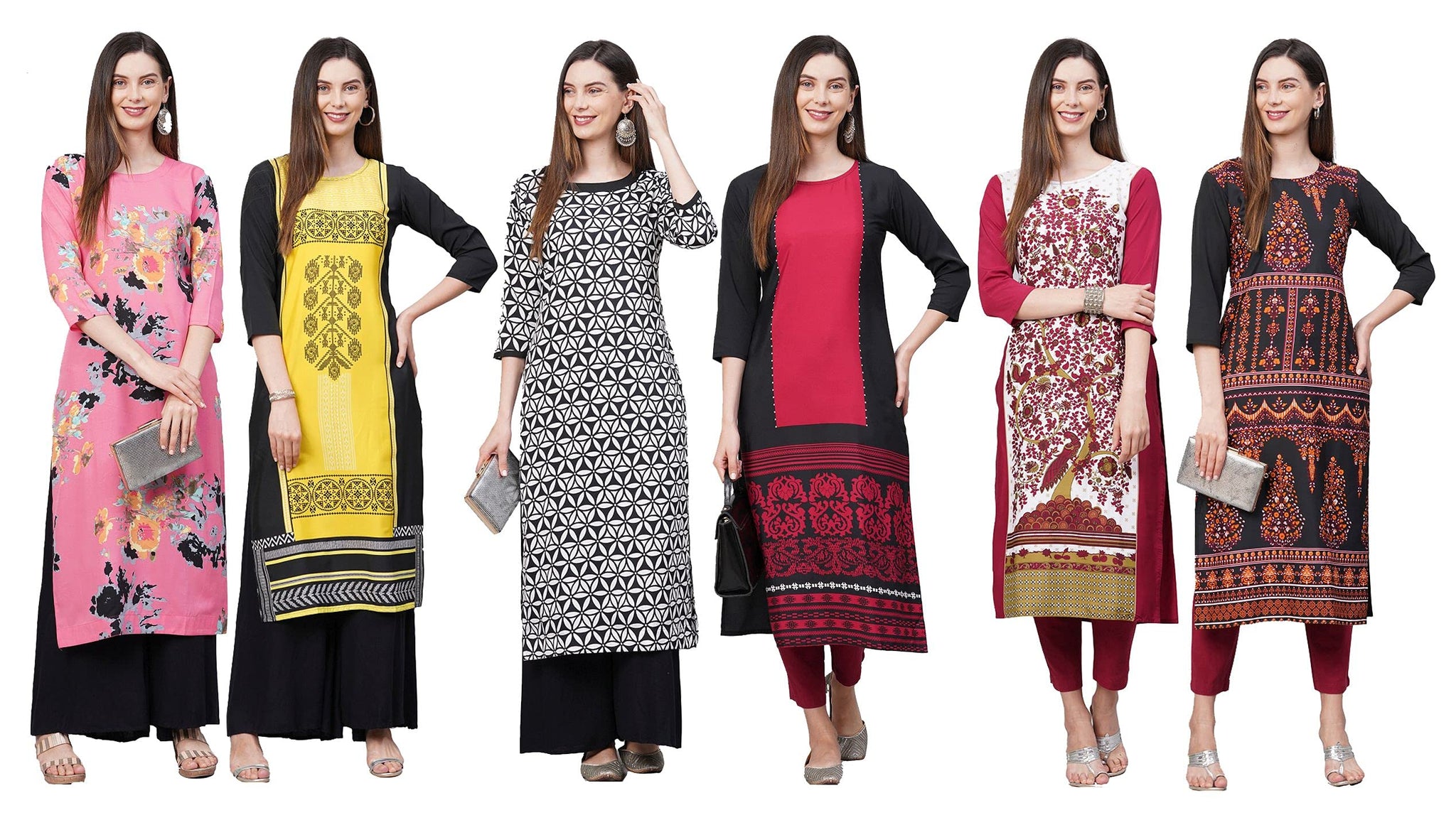 Anni Designer Women'S Crepe Straight Printed Kurta Pack Of 6 (Crepe Combo-6_99_M_Newly_Multicolor_Medium),Multicolour,M