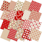 HunnmingRe 20 Pcs 10x10 Christmas Quilting Fabric Square Hot Cocoa Santa Candy Cane Snowman Quiltted Fabric Bundle Red Precu