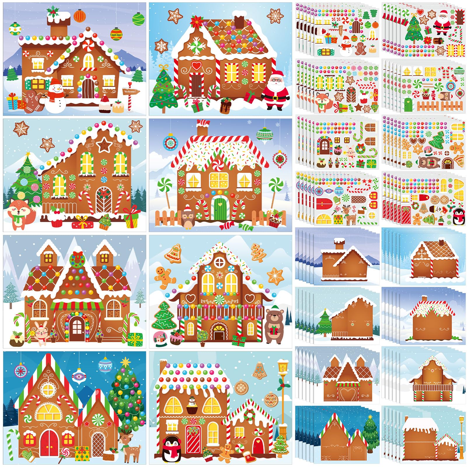 Frienda 48 Set Christmas Gingerbread Craft Kit Make a Gingerbread House Stickers Ornament Bulk DIY Arts Crafts for Xmas Tree Dec