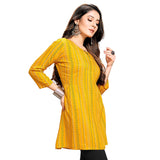 Shiv Textiles Rayon Fabric Printed Round Neck Short Kurtis For Women Top Dresses Kurti For Ladies & Girls Kurtis (Yellow_Xs)