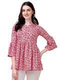 Wedani Women'S Casual Bell Sleeves V-Neck Foral Top (Medium Pink),Pink,M