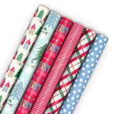 Hallmark Cute Recyclable Christmas Wrapping Paper (6 Rolls: 180 Sq. Ft. Total) Red, Blue, Green Plaid, Merry Everything, Colorfu