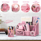 11 Pcs Pink Office Supplies Set Mesh Desk Organizer Accessories Kit Include Stapler Tape Dispenser Staple Remover Clips Ruler Sc