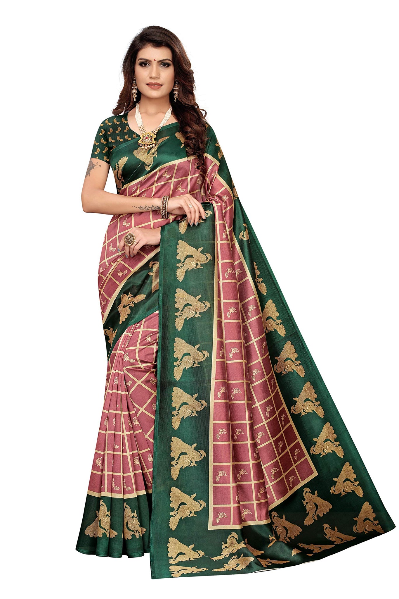 Anni Designer Women'S Peach Color Art Silk Printed Saree With Blouse Piece(Kitty-Party-Peach_Free Size),Peach,Free