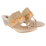 Shoetopia Women'S & Girl'S Gold Woven Design Wedges Heels-Eu41 /Golden,Gold,8,B09HV2W71L