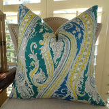 Plutus Brands Plutus Fun Paisley Handmade Throw Pillow, 24 X 24, Blue/Yellow/Green