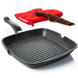 Moss & Stone Aluminum Nonstick Grill Pan for Stove Tops, Versatile Griddle Skillet with Pour Spouts, 11 Inch Square Grill Pan Bi